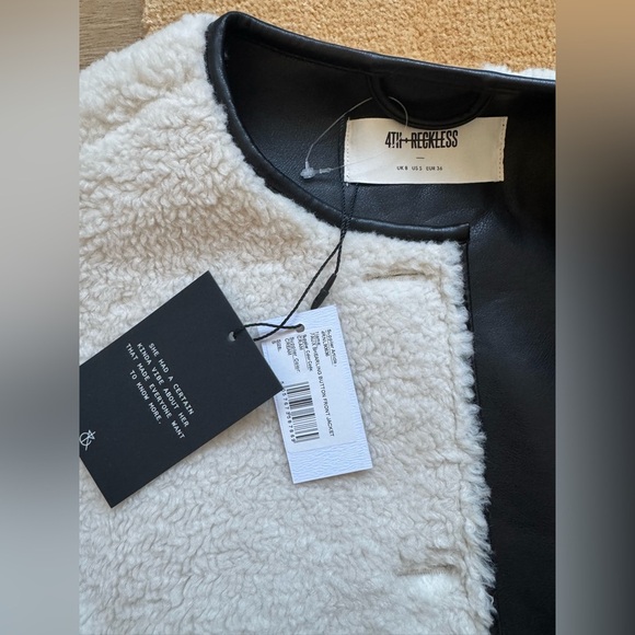 🎄NWT 4th & Reckless exclusive button detail faux shearling jacket in cream - Picture 8 of 11